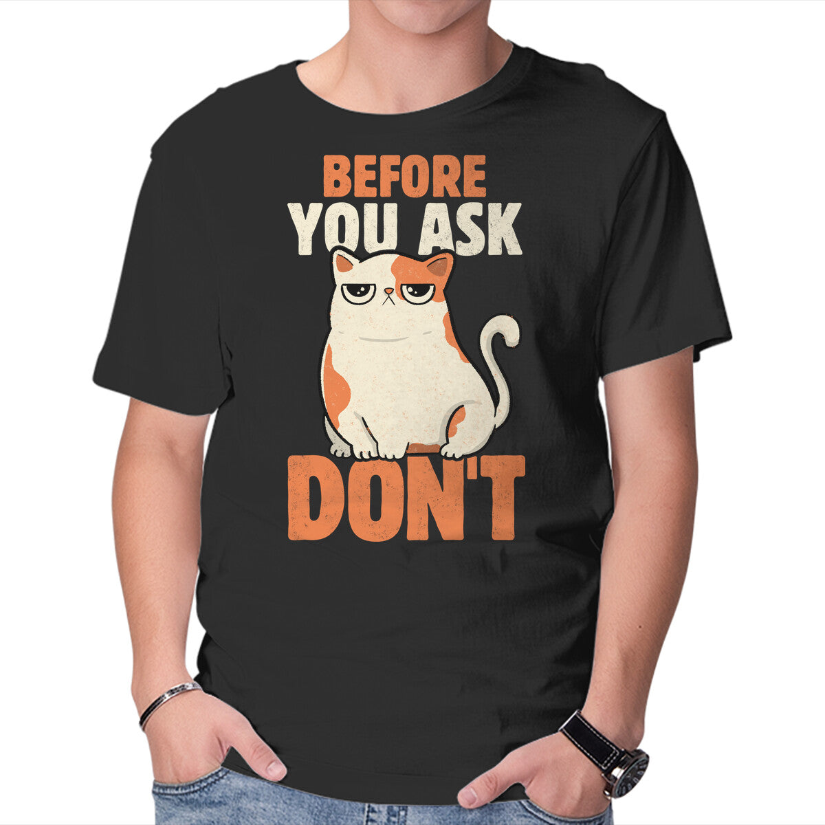 Unisex Crew Neck T-Shirt Before You Ask Don t Graphic Short Sleeve Casual Tee XXL