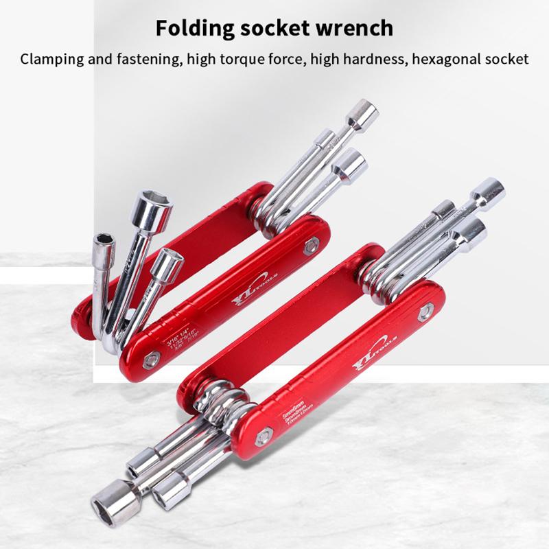 Hex Nut Driver Set 6 In 1 Folding Nut Driver Set Imperial/Metric Motor Folding Socket Wrench Steel Shank Portable Premium Handle