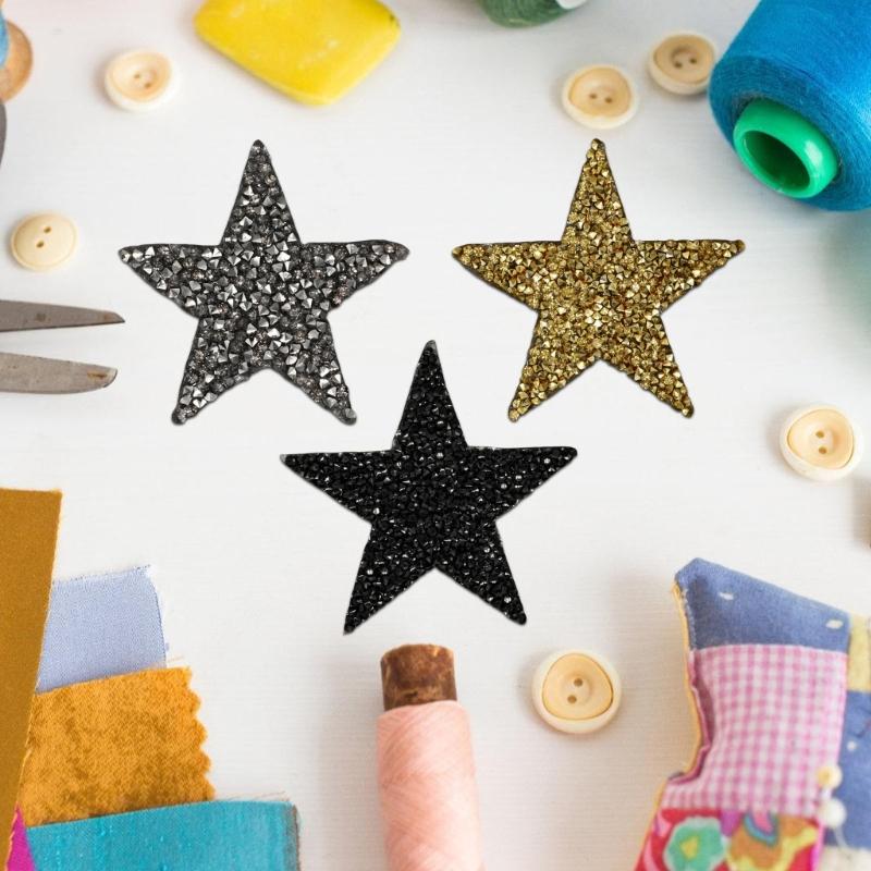 24Pcs Rhinestones Star Appliques Iron on Star Patches for Clothes Dress Pants Jeans Hat Bag Clothing Embellishments