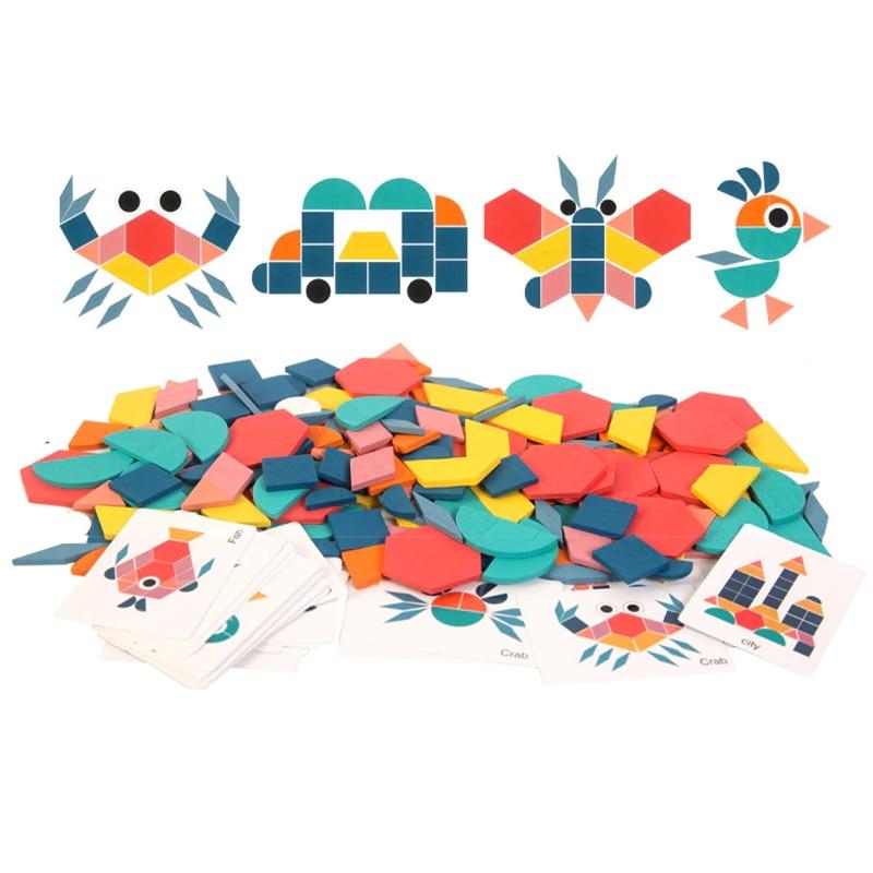 Joc Wooden Tangram Puzzle 180 Pieces, Montessori Educational Toys for Kids Ages 3+, Brain Teaser Puzzle Blocks