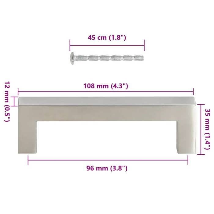 VidaXL Cabinet Handles 10 Pcs, Cupboard Handles, T-Shaped Handles Kitchen Home Interior, Silver 96 Mm Steel 155381