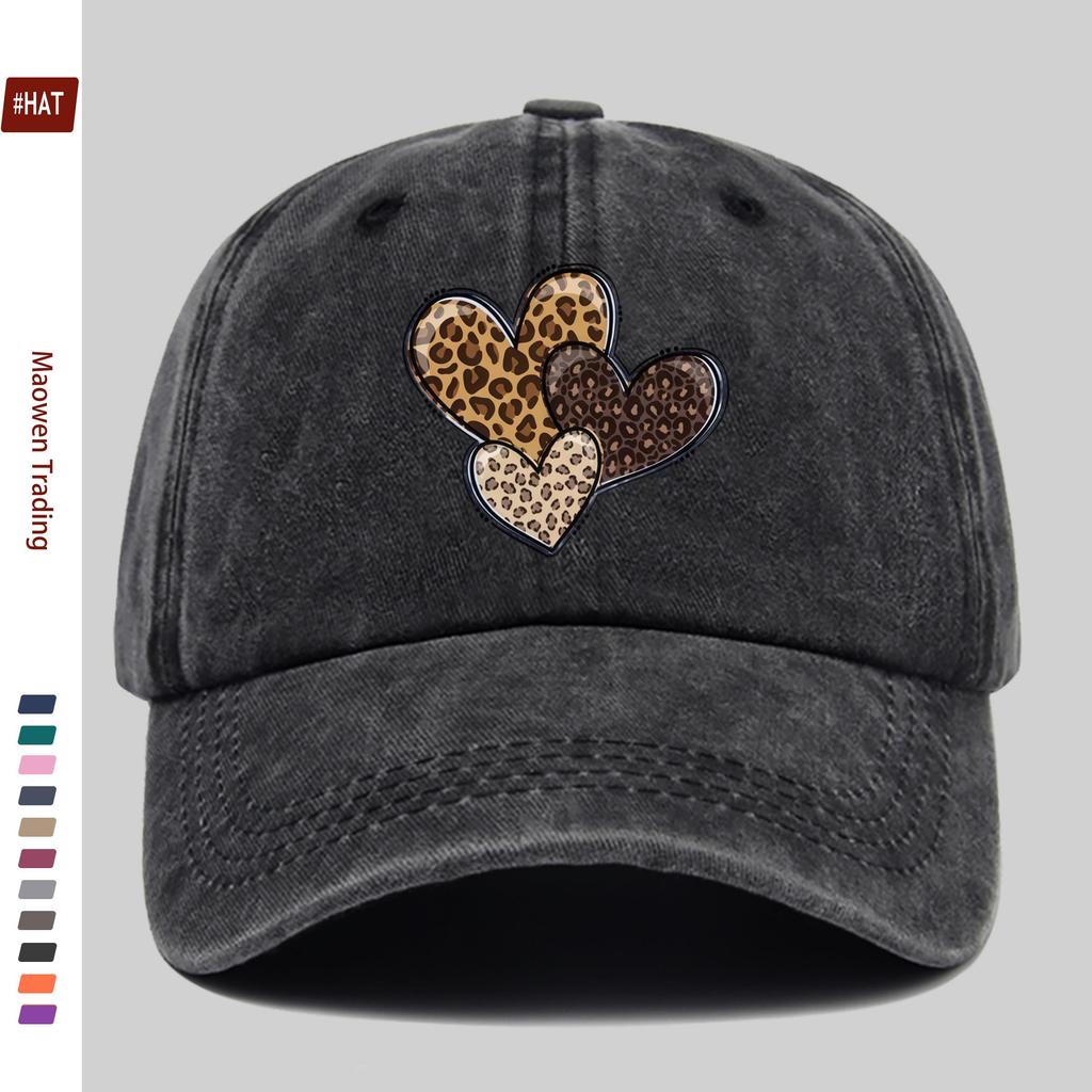 Pc Pcs Leopard Print Heart Baseball Cap for Women  Men  Adjustable Snapback Vintage Curved Brim Lightweight Suitable for Dat