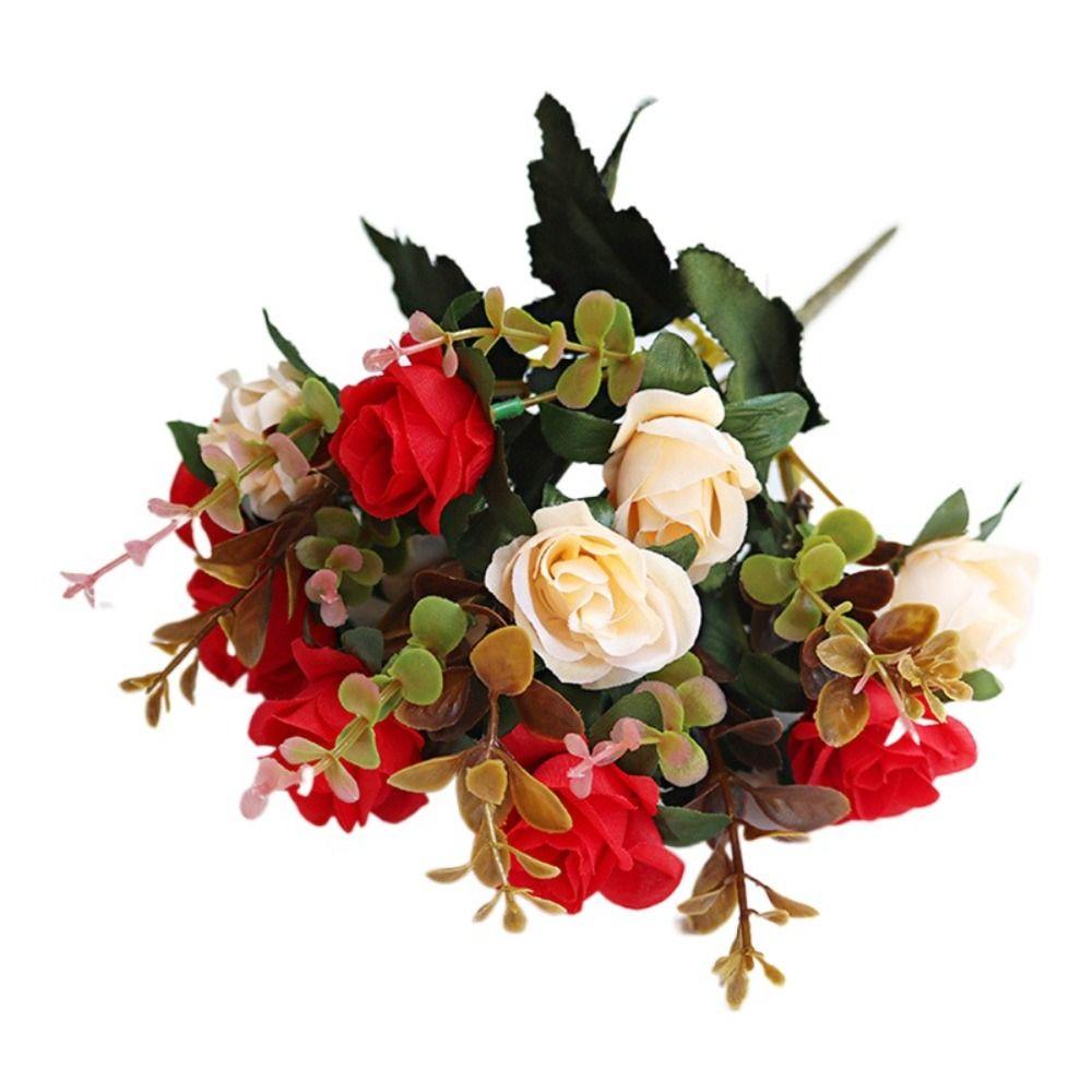 Simulated 12 Heads Rose Artificial Flowers Artificial Faux Roses Flower Bouquets  Office красный