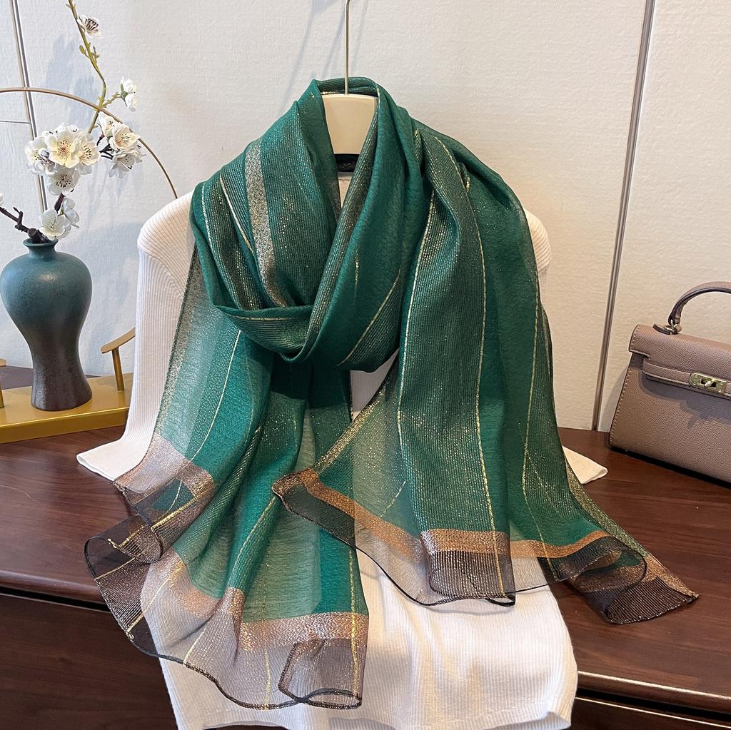 New Retro High-end Temperament Shawl with Yarn Scarf Korean Style Fashionable Light Luxury Silk Temperament Scarf for Women