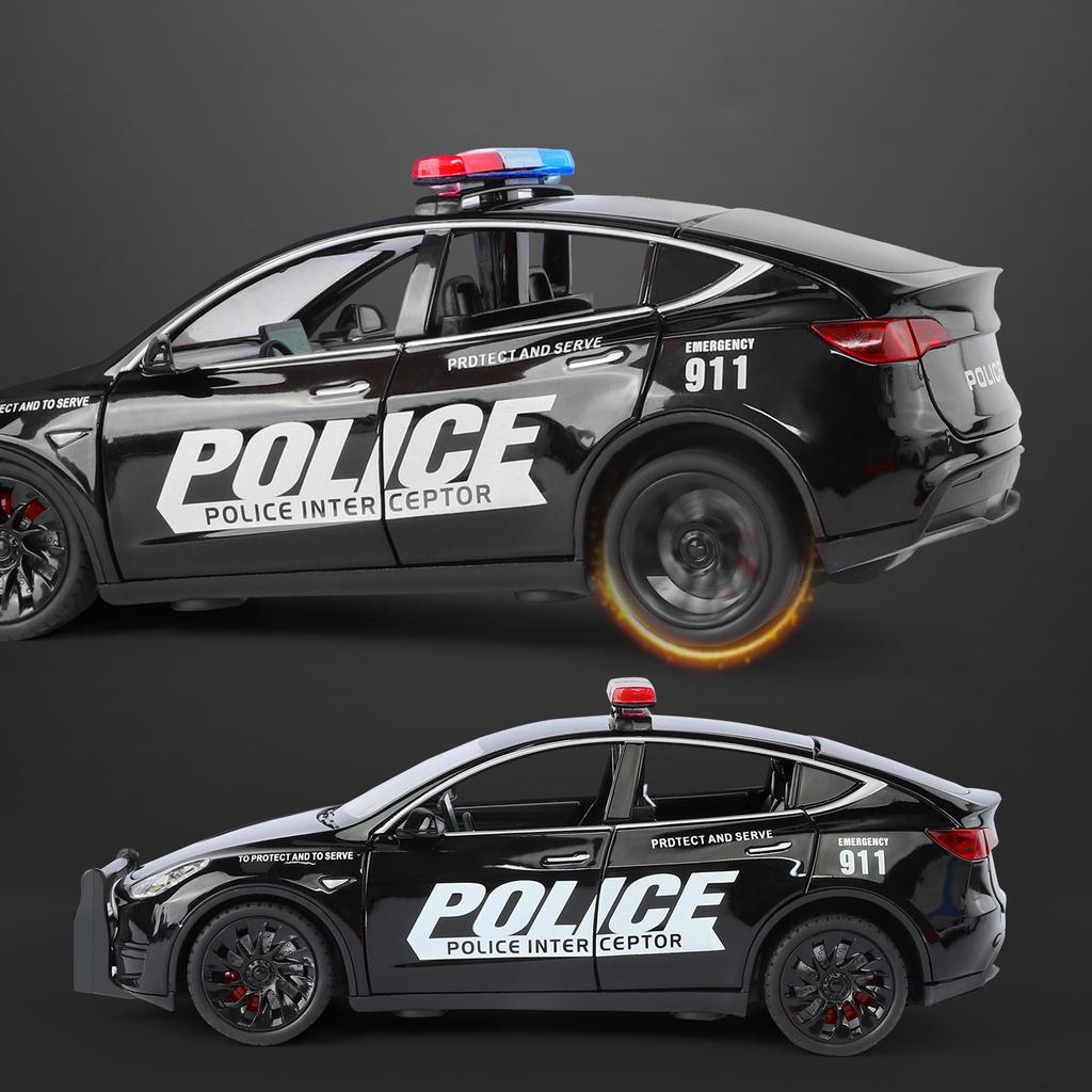 1/24 Tesla Model Y SUV Alloy Police New Energy Car Model Diecast Metal Vehicles Car Model Simulation Sound and Light Children Toy Gift