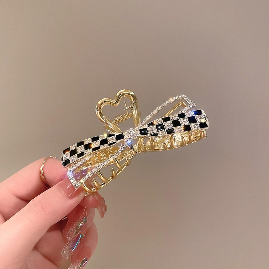 Bow checkerboard hairpin female design hair accessories back head hair disc catch metal shark clip