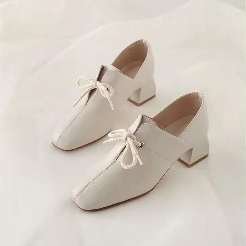 Fashion Design Women Loafers Soft Leather Shoes Comfortable Casual High Heels Solid Color Shoes Ladies Office Party Single Lolita Shoes