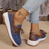 Fashion Women's Vintage Lace Up Platform Loafers Brown PU Leather Casual Shoes Woman Lightweight Comfortable Low Top Sneakers Plus Size