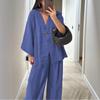 Spring and Summer Fashion Loose Women's V-neck Blouse Shirt and Wide-leg Pants Casual Suit