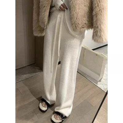 Weiche wachsige Nerzwolle Gestrickte Weite Hosen Damen Herbst und Winter Dicke Lässige Lässige Lässige Bodenlange Hosen koreanisch