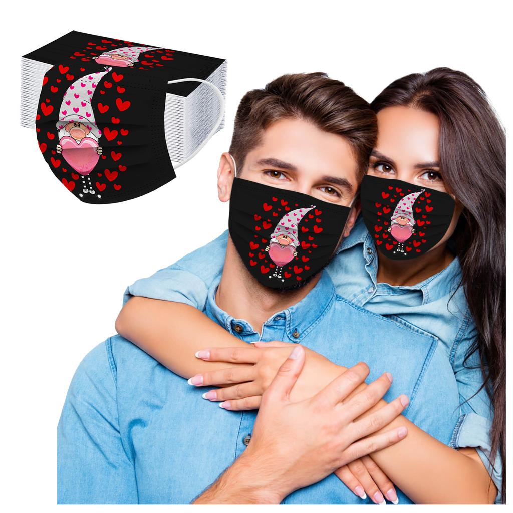 Disposable Face Masks UniseX Adults Valentine's Day Printed 3Layer Masks 50PCS uygun fiyatlı