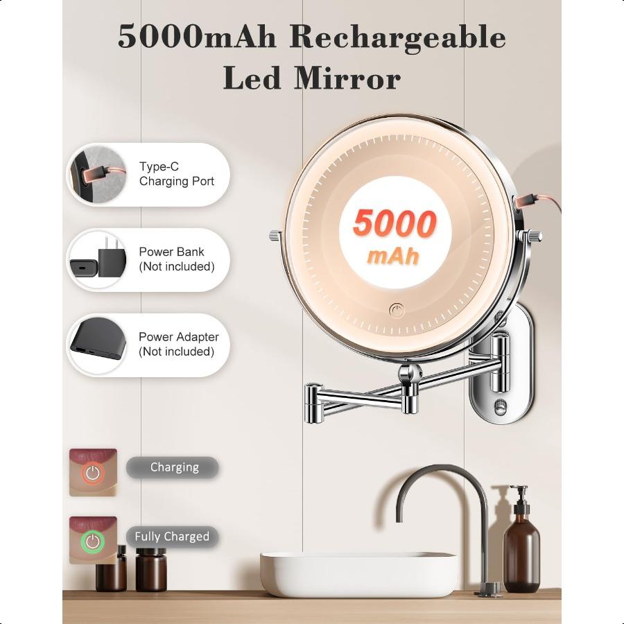 9 Wall Mounted Makeup Mirror with Light 20X 1X Height Adjustable Double Sided Magnifying Bathroom Lighted Mirror 3 Color Touch