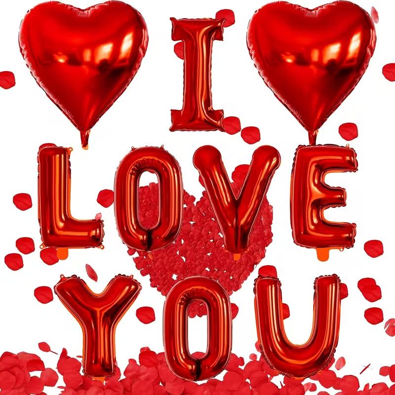 I Love You Balloons Kit Red Heart Balloon for Anniversary Wedding Marriage Decoration Party Supplies DIY Backdrop Setup Ornament