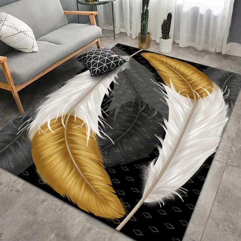 Geometric Feather Carpet for Living Room Modern Art Style Household Table Sofa Bedroom Bedside Area Rug Soft Bedroom Floor Mat