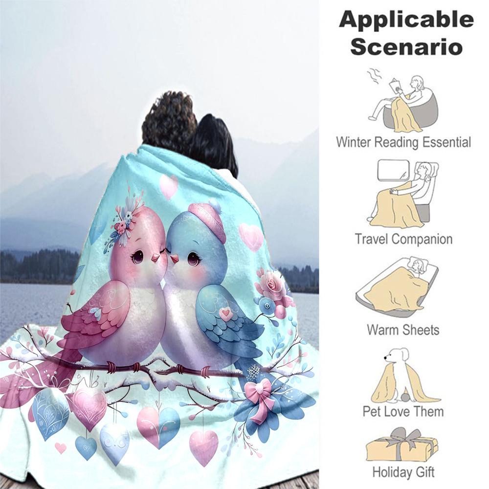 1pc love birds Outdoor Flannel Blanket Soft Warm All-Season Throw for Sofa Bed Car Camping Office, Cozy Gift Idea1313S
