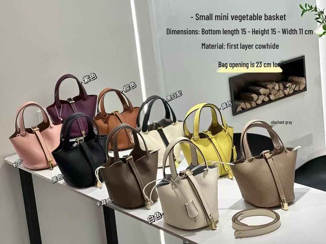 

2025 New Style Women s High-End Leather Handbag: Fashionable & Versatile Genuine Cowhide Basket Bag 15cm x 11cm x 15cm