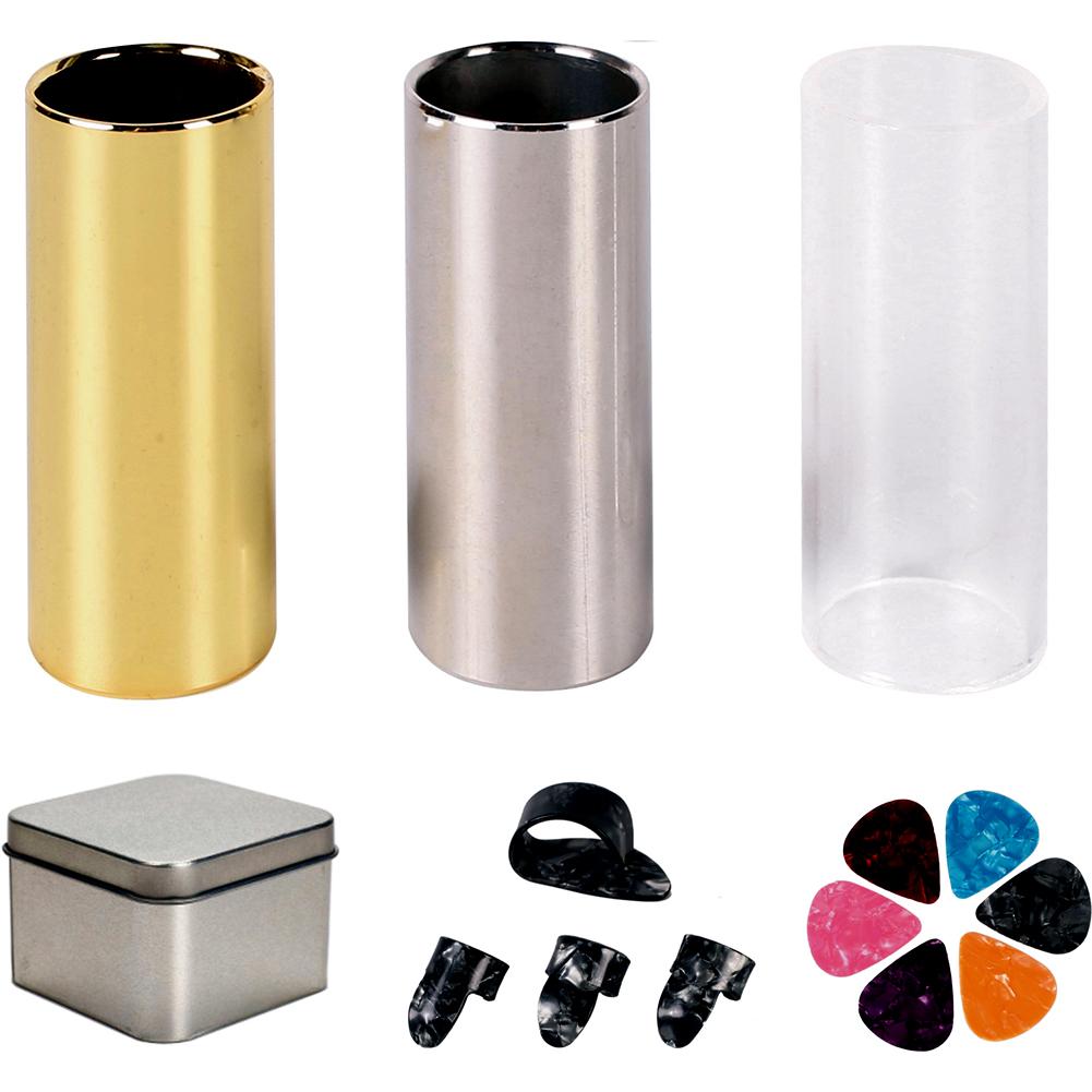 Guitar Slide Set with Thumb & Finger Picks Glass Finger Slides Stainless Steel Electric Guitar Slides for String Instruments