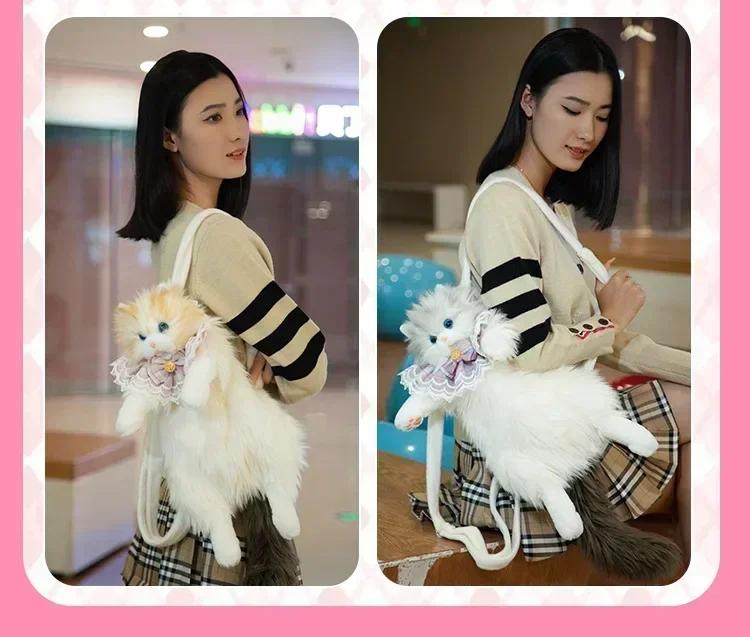Cute Simulated Cat Designer Backpack Women Kawaii Soft Plush Trendy Backpack Purse For Woman School Bag Gift For Festival Girls
