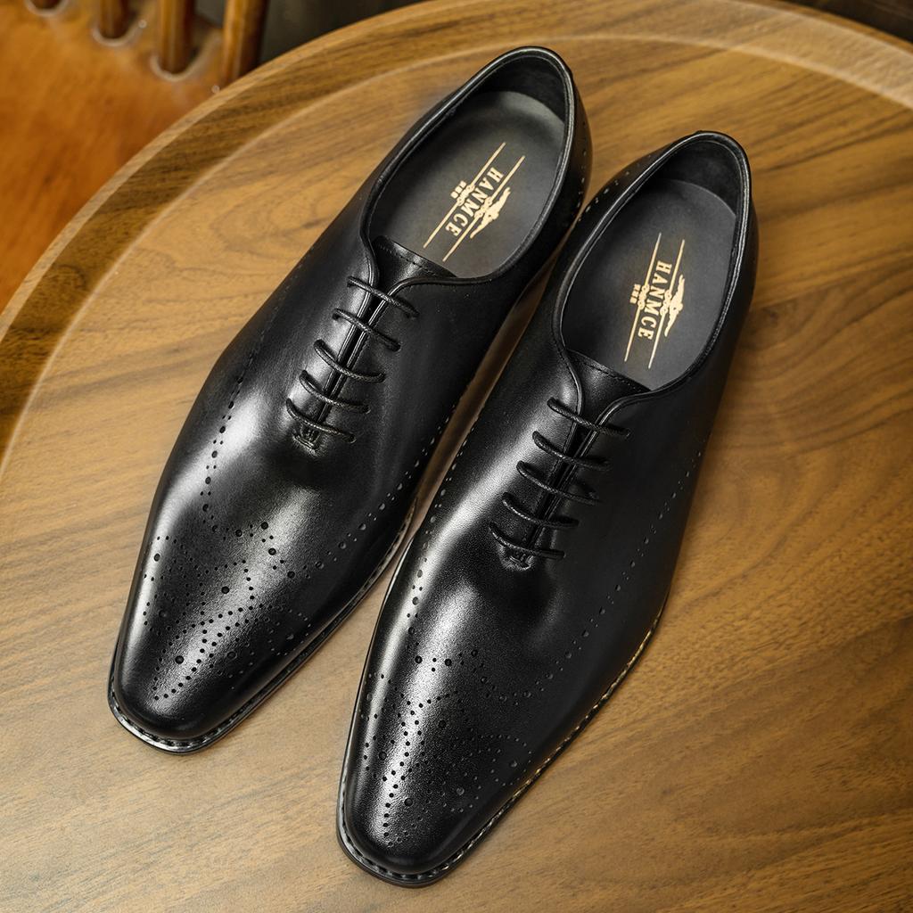 Brock Engraved Men's Shoes Business Dress Cowhide Pointed Leather Shoes Retro Oxford Shoes Leather Shoes