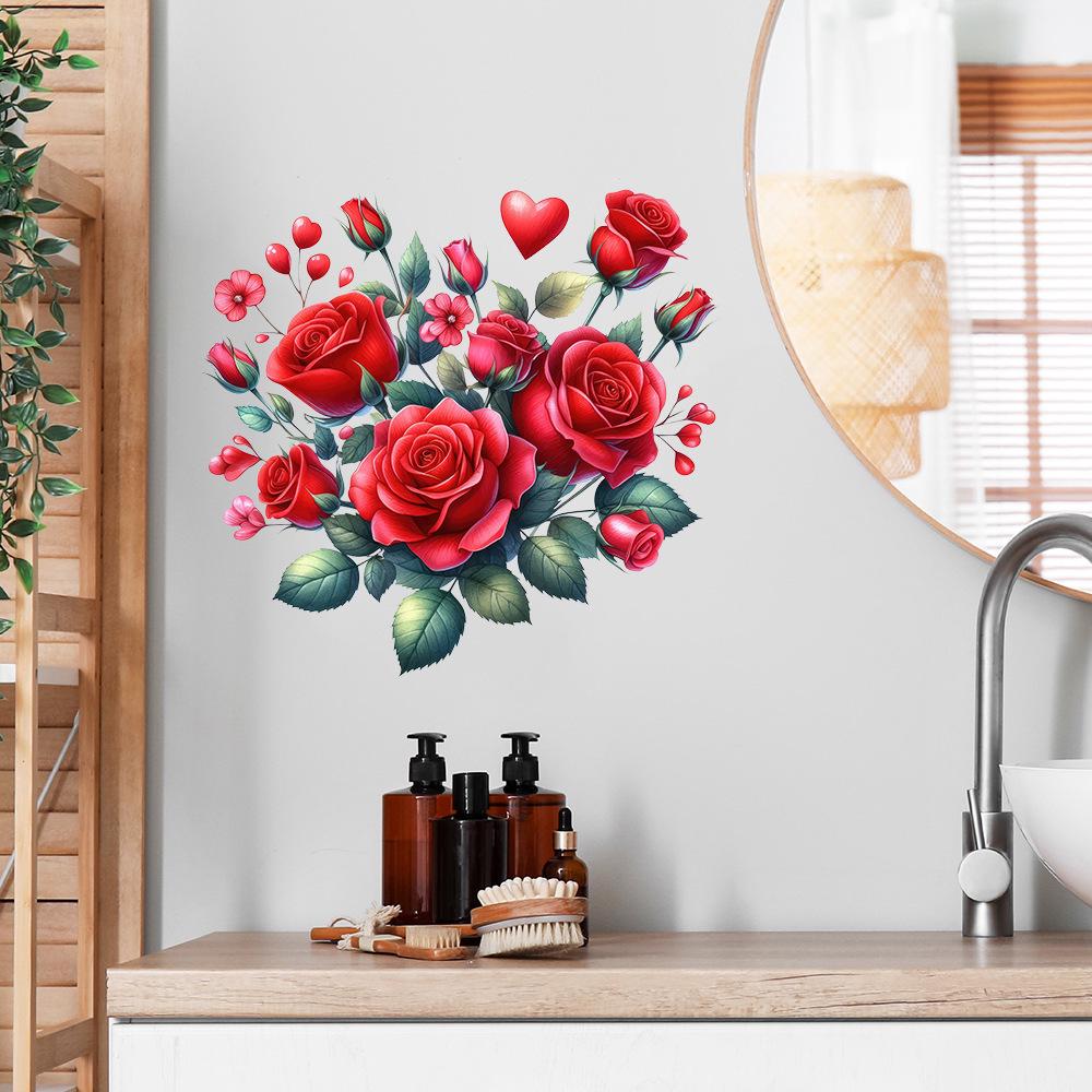 Valentine's Day Heart Rose Removable Wall Sticker for Living Room, Bedroom, or Glass Cabinet