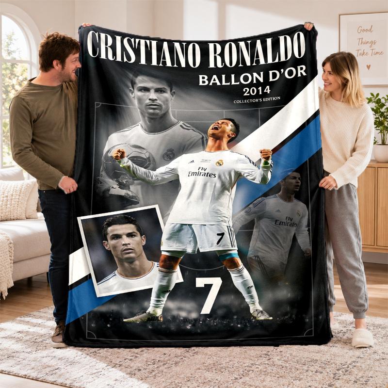 Flannel Fleece Blanket with Cristiano Ronaldo Design, Soft Lightweight Throw for Bed Sofa Travel