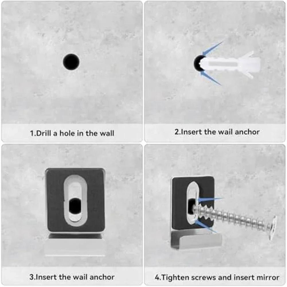 4 Stück Badezimmerspiegel Befestigungsklammern Wandmontage Glashängeklemmen mit Schrauben Rahmenlose Spiegelglas Aufhängeklemme Beschläge