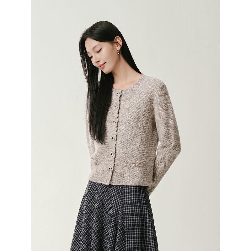 JOEONE Elegance Tweed-Style Wool-Blend Knit Cardigan