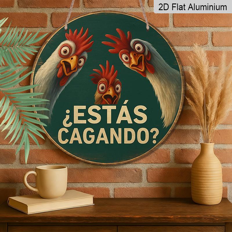 2D Flat - 1pc, 7.87X7.87 Inch Round Aluminum Sign, Vintage Aluminum Plaque about "Do You Poop", Funny Chicken Themed Decorative Sign, Suitable for