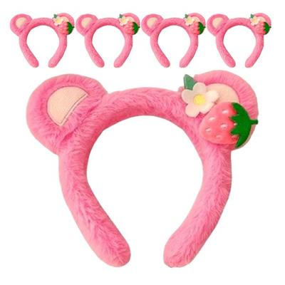 Market-style Party Headband, Pink Strawberry with Bear Ears, 5 Pieces