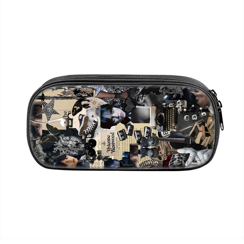 Wednesday Addams Pencil Case Oxford Material With Circular Design For Students And Collectors