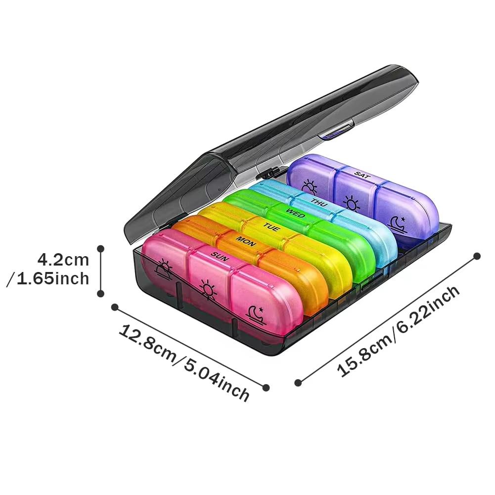 Weekly Portable Pill Cases Box Organizer 7Days 21Grids 3Times Portable Travel with Large Compartments for Vitamins Medicine Fish Oils