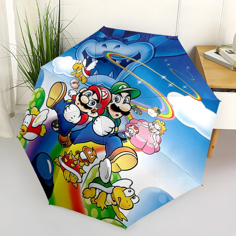 1pc Mario Bros Characters Fully Automatic Folding Portable Umbrella, 8 Iron Frames, Three-Fold Design, Suitable for All Seasons, Suitable for Out