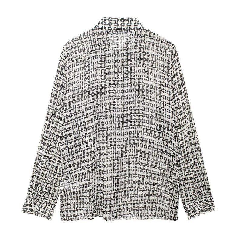 Fashion Style 2024 Fall and Winter New Women's Chest Laminated Decoration Print Long Sleeves Lapel Shirt 9029223