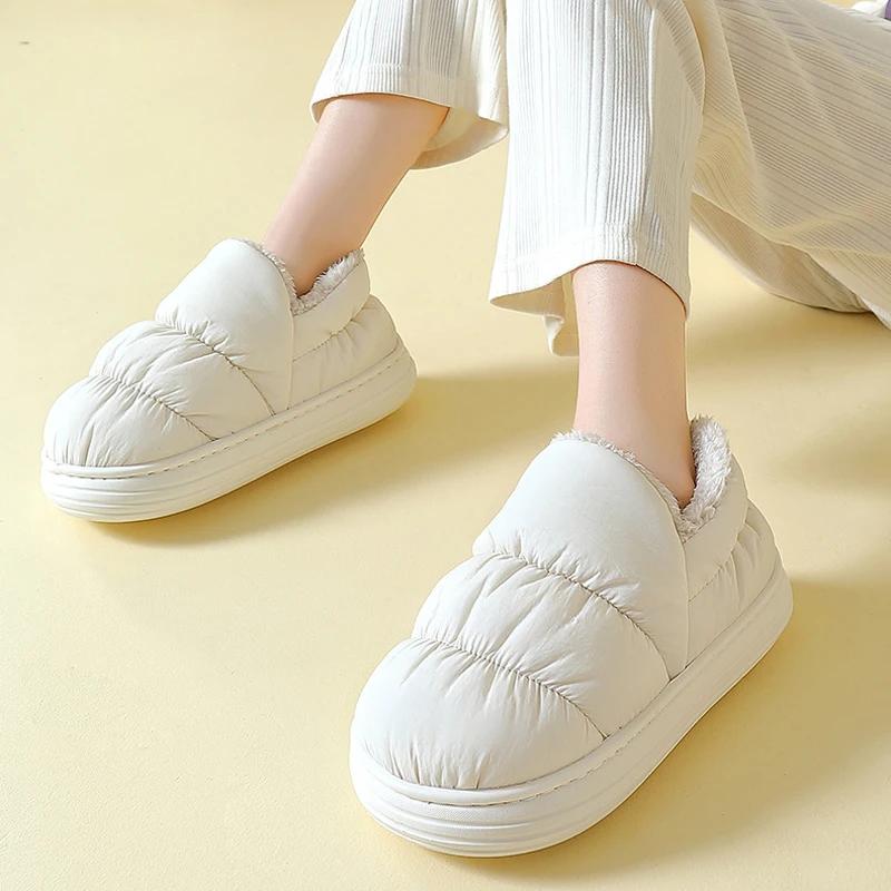 Fashion House Fuzzy Slipper Boots Women Winter Warm Fur Plush Indoor Lazy Female Thermal Furry Home Room Shoe Funny Flat Flip Flop Men