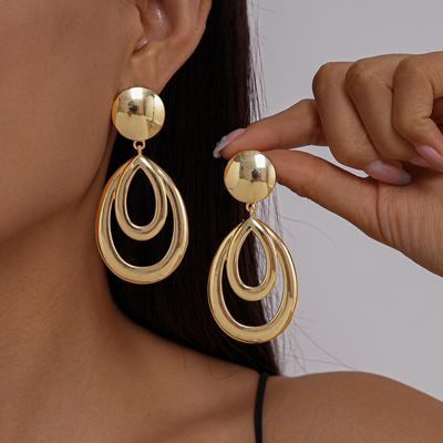 Metal-sensitive Glossy Geometric Hollow Water Drop Silver Needle Earrings Simple Earrings
