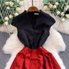 Elegant Women Contrast Color High Waist Evening Dress Beautiful Chic Jacquard Waist-cinching A-line  Spring New Women DRESS