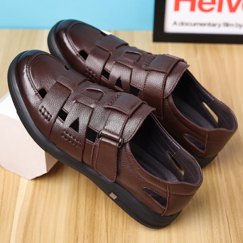 Men'S Leather Breathable Sandals Hollow Hole Shoes Soft Sole Soft Surface Casual Leather Shoes Men'S Middle-Aged And Elderly Father Shoes