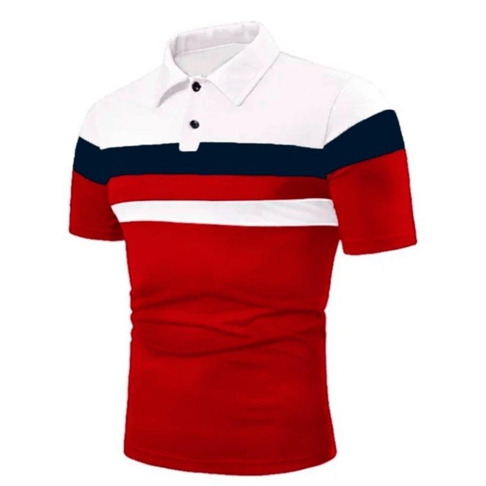 Fashion short sleeved striped Polo shirt color matching casual men's short sleeved shirt