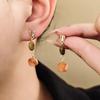 Early Autumn Retro High-End Earrings Women'S Amber Brown Stone Gold Metal Earrings Light Luxury Niche Design Earrings