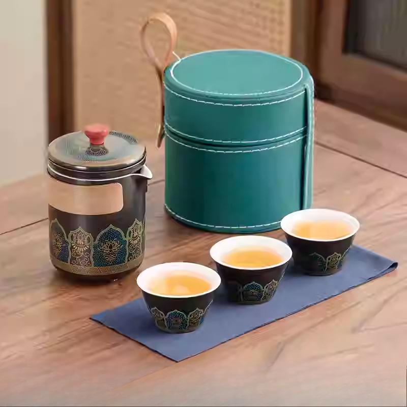 Outdoor Travel Tea Set Home One Pot Four Cups Portable Storage Bag Ceramic Quick Cup Brewing Teapot Tea Cups
