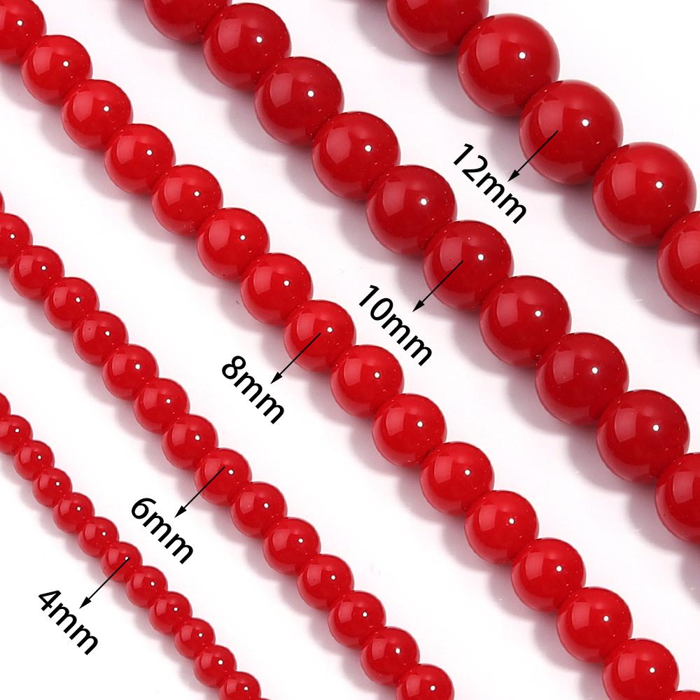 30-80pcs 4-12mm Red Natural Stone Beads Imitation Achate Stone Beads Round Loose Beads For Jewelry Making DIY Bracelet Necklace