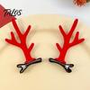 Holiday Party Hair Accessory 1 Pair Reindeer Antler Clips for Christmas Fluffy Ear Headband with Ears Clip Pom Poms Festive Girls Accessories