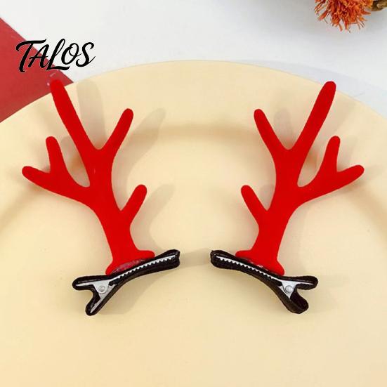 Holiday Party Hair Accessory 1 Pair Reindeer Antler Clips for Christmas Fluffy Ear Headband with Ears Clip Pom Poms Festive Girls Accessories