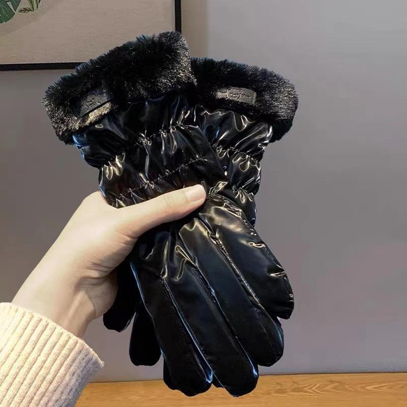 Gloves Winter Ladies Warm Cute Touch Screen Riding Electric Car Cold Plus Velvet Thickened Windproof Cotton Gloves