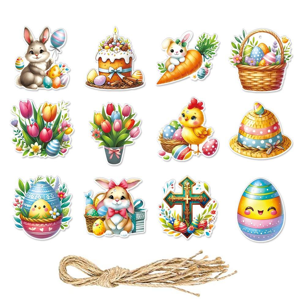 12pcs/1pack, Easter Paper Decorations, Gift Tags and Labels, Festive Party Atmosphere Decorations and Props, Plant Accessories