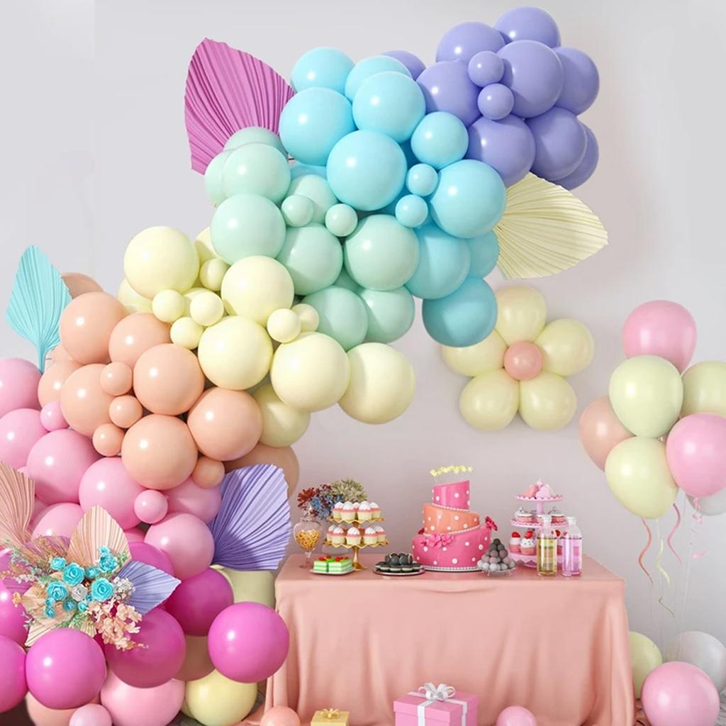 107Pcs Macaron Colored Latex Balloon Set For Wedding Birthday Party Baby Baptism - Assorted Pastel And Bright Colors