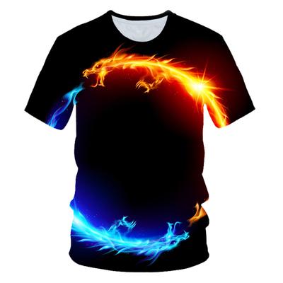 T-shirt Estiva a Girocollo con Stampa 3D a Fiamme Moda Casual a Maniche Corte per Bambini Ragazzi
