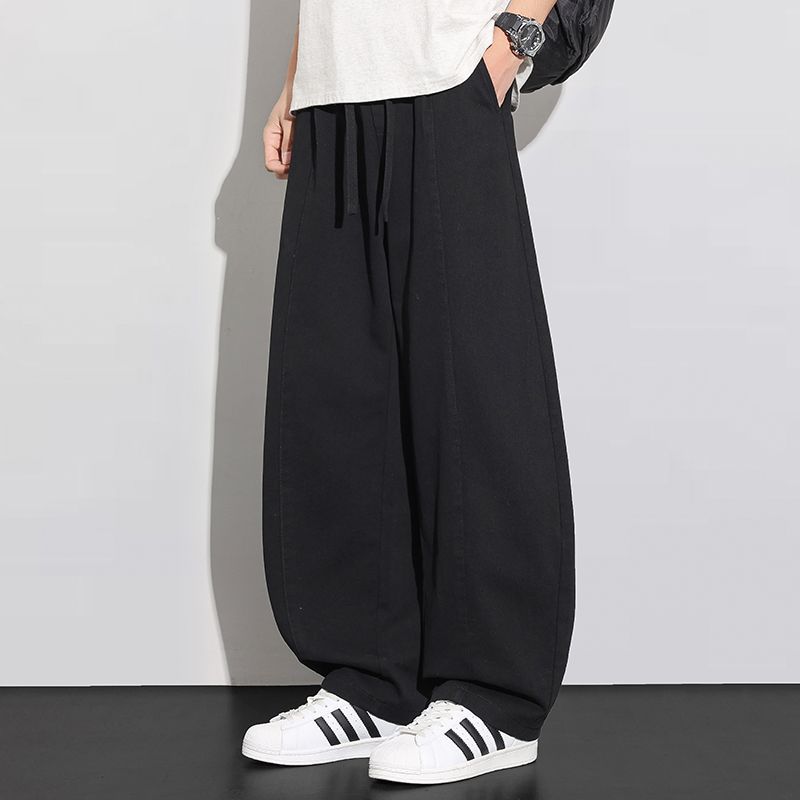 Spring and summer new European, American, Japanese and Korean port pure cotton scimitar navy blue loose straight casual pants men's pants