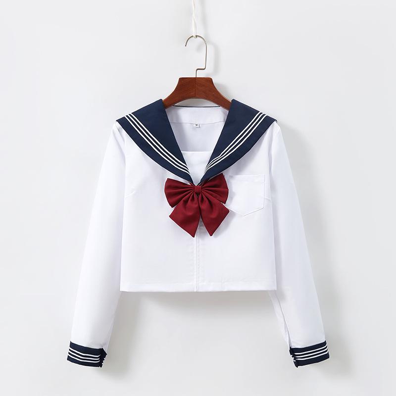 Navy Collar White Japanese School-Style Sailor Suit JK Uniform Skirt Set