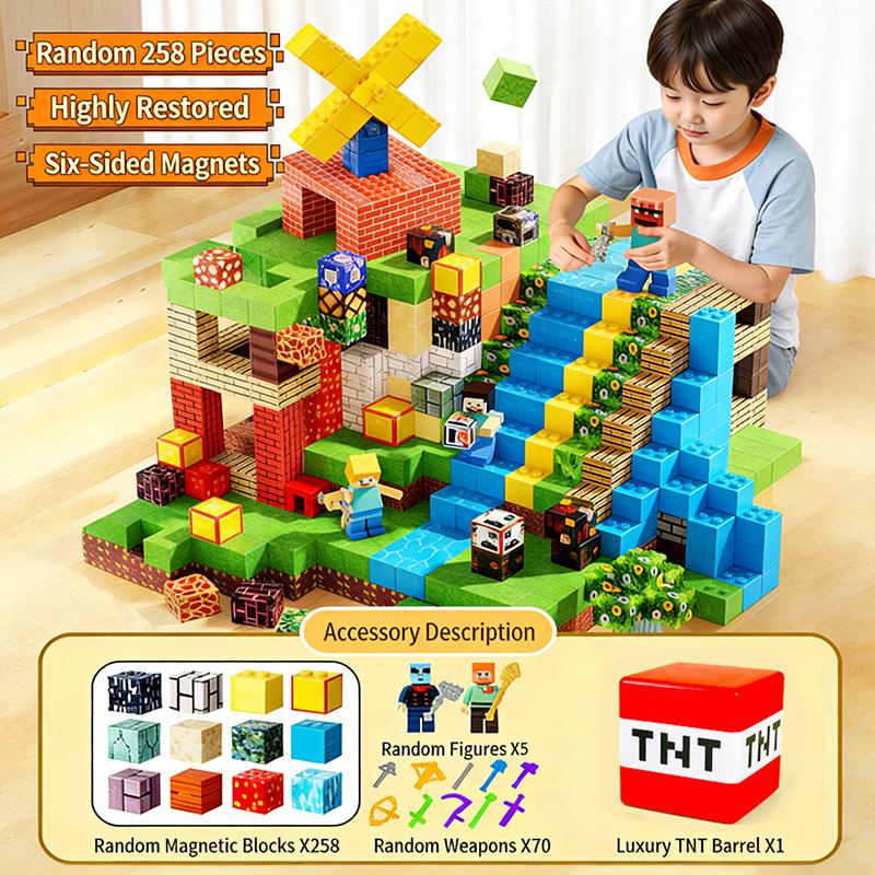 Магнитные блоки TNT для Minecraft (258 шт.) – Портативный набор для сборки кубиков для хранения